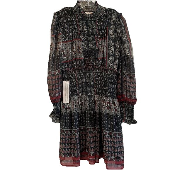 Topshop Dresses & Skirts - NWT Topshop Women’s Paisley Mock neck Bishop sleeve Mini Chiffon Dress Sz10